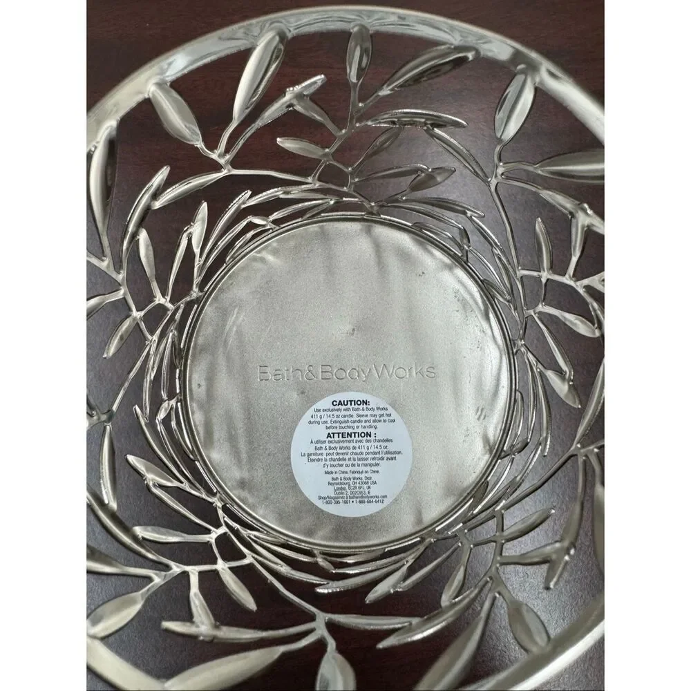Bath & Body Works Vine Leaf Silver Pedestal 3 Wick Candle Holder